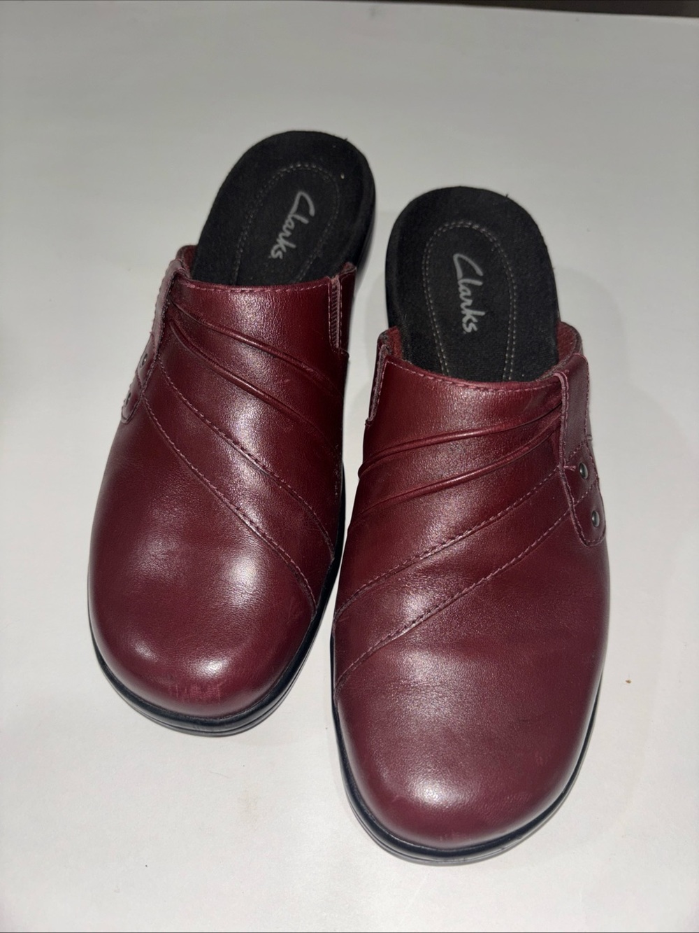 Clarks Maroon Leather Slip-On Mules
